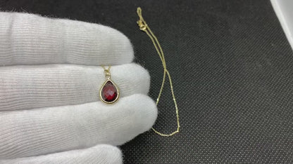 14K Real Solid Gold January Garnet Birthstone Necklace for Women