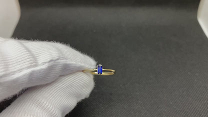 14K Real Solid Gold Baguette Sapphire Ring for Women