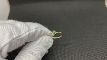 14K Real Solid Gold Baguette Emerald Ring for Women