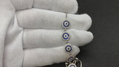 925K Sterling Silver Round Evil Eye Bracelet for Women