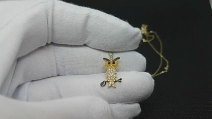 14K Real Solid Gold Owl Necklace for Women