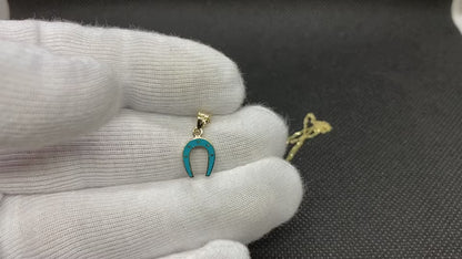 14K Real Solid Yellow Gold Horseshoe Necklace for Women