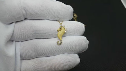 14K Real Solid Gold Seahorse Necklace for Women