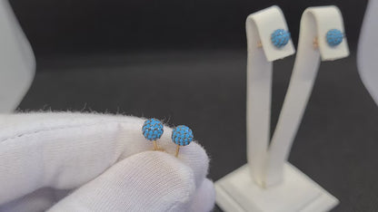 14K Real Solid Gold Turquoise Stud Earrings for Women
