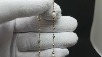 14K Real Solid Gold Beaded Pearl Bracelet with Italian Balls