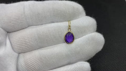 14K Real Solid Gold February Amethyst Birthstone Necklace for Women