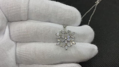 925K Sterling Silver Baguette Snowflake Necklace for Women