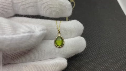 14K Real Solid Gold August Birthstone Peridot Necklace for Women