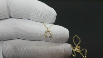 14K Real Solid Gold Horseshoe Necklace for Women