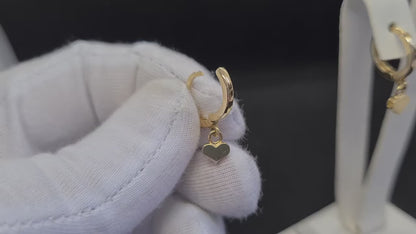 14K Real Solid Gold Dangle Drop Hoop Heart Earrings for Women