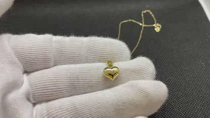 14K Real Solid Gold Puff Heart Necklace