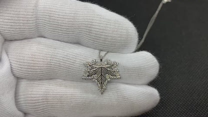 925K Sterling Silver CZ Maple Leaf Necklace for Women