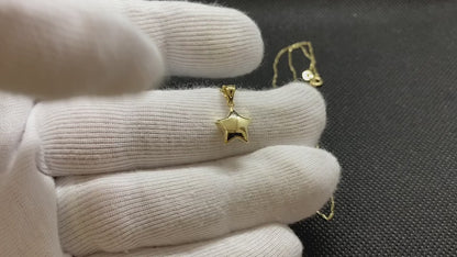 14K Real Solid Gold Puff Star Necklace for Women