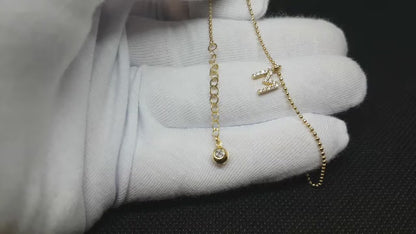 14K Real Solid Gold CZ Initial Bracelet for Women | A-Z Custom Letters Personalized Bracelet