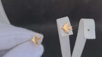 14K Real Solid Gold Swallow Stud Earrings for Women