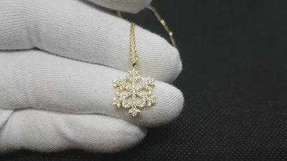 14K Real Solid Gold Snowflake Necklace for Women