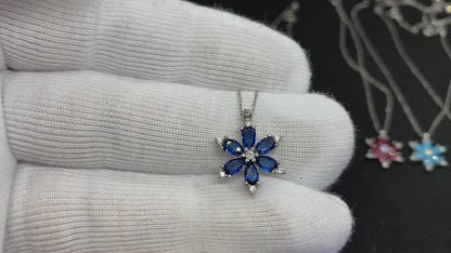 925K Sterling Silver Lotus Birthstone Necklace for Women