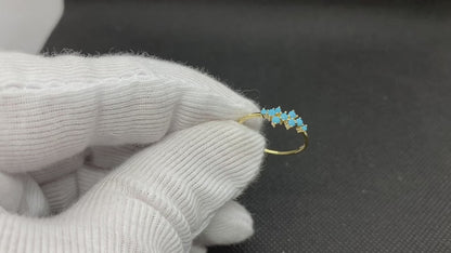 14K Real Solid Gold Cluster Turquoise Ring for Women