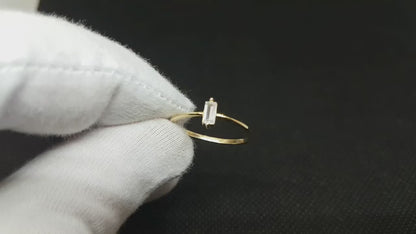 14K Real Solid Gold CZ Baguette Ring for Women