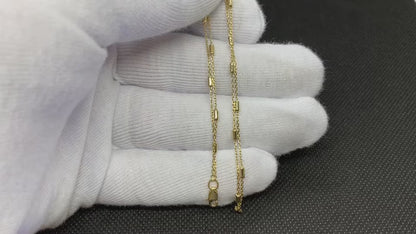 14K Real Solid Gold Chain Beaded Pipe Bracelet for Women