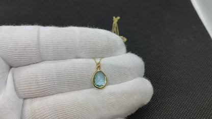 14K Real Solid Gold March Birthstone Aquamarine Necklace for Women