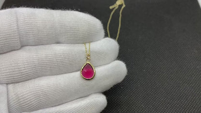 14K Real Solid Gold July Ruby Birthstone Necklace for Women