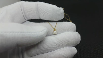 14K Real Solid Gold Pearl Necklace for Women | 6MM Pearl