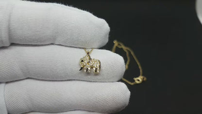 14K Real Solid Gold Elephant Necklace for Women