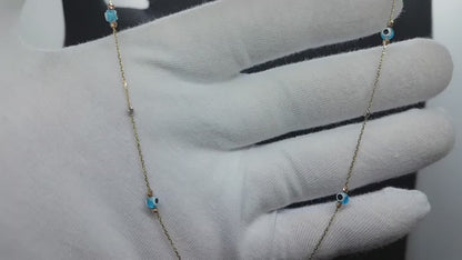 14K Real Solid Gold Beaded Evil Eye and Italian Balls Necklace for Women