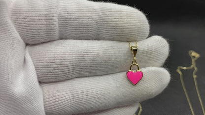 14K Real Solid Gold Pink Heart Pendant Necklace