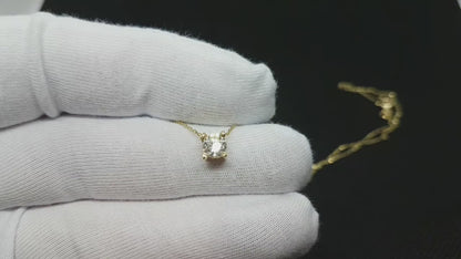 14K Real Solid Yellow Gold CZ Solitaire Necklace for Women