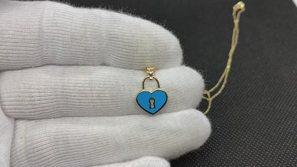 14K Real Solid Gold Turquoise Heart Necklace with Keyhole