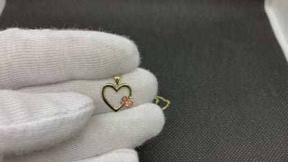 14K Real Solid Gold Heart Necklace with Butterfly