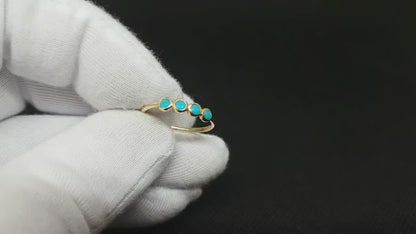 14K Real Solid Gold Four Turquoise Ring for Women | December Birthstone Ring