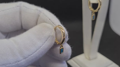 14K Real Solid Gold Baguette Turquoise Earrings for Women