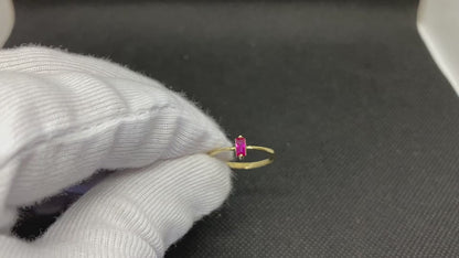 14K Real Solid Gold Baguette Ruby Ring for Women