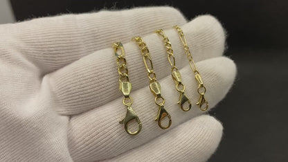 14K Real Solid Gold Figaro Chain Bracelet
