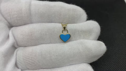 14K Real Solid Yellow Gold Turquoise Heart Necklace for Women