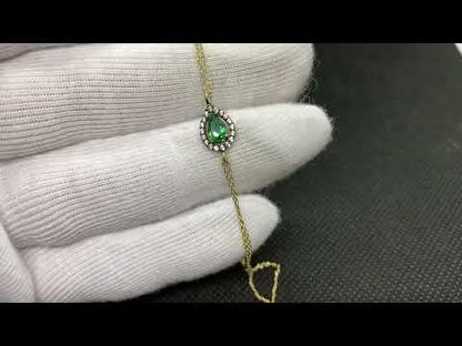 14K Real Solid Gold CZ Emerald Bracelet for Women
