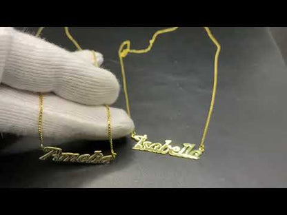 14K Solid Gold Bold Custom Name Necklace with Optional Laser Lines