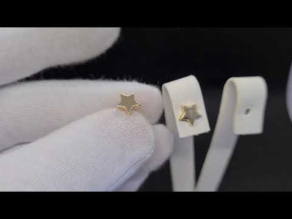 14K Real Solid Gold Star Stud Earrings for Women