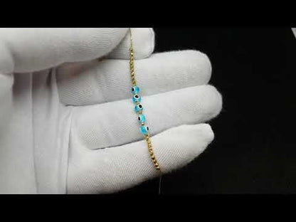 14K Real Solid Gold Evil Eye Beaded Bracelet with Italian Balls for Women Kids Teen Girls