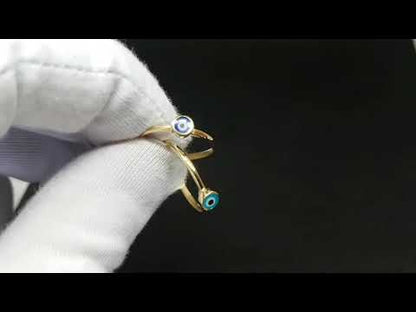 14K Real Solid Gold Evil Eye Ring for Women
