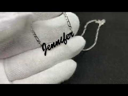 925K Sterling Silver Custom Name Necklace with Figaro Chain