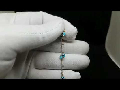 14K Real Solid Gold Lucky Blue Evil Eye Bracelet for Women