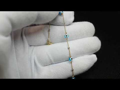 14K Real Solid Gold Evil Eye Bracelet with Italian Balls for Kids Teen Girl Baby