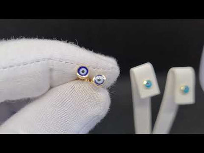 14K Yellow Gold Evil Eye Stud Earrings For Women