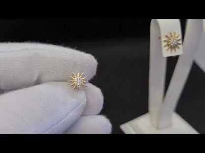 14K Real Solid Gold Sun Stud Earrings for Women
