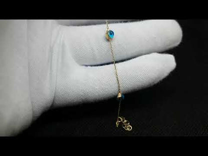 14K Real Solid Gold Two Sided Evil Eye Bracelet for Baby Kids Teen Girls