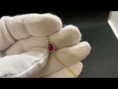 14K Real Solid Gold Ruby Bracelet for Women